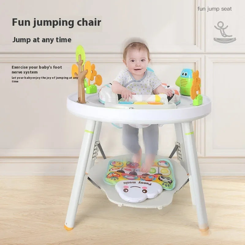 Plastic baby jumping chair with bouncing gymnastic rack in duck or lion designs