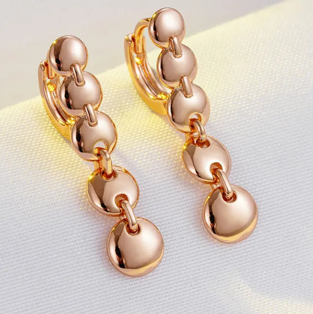 Retro long round circle earrings with woven chain design in gold colour finish