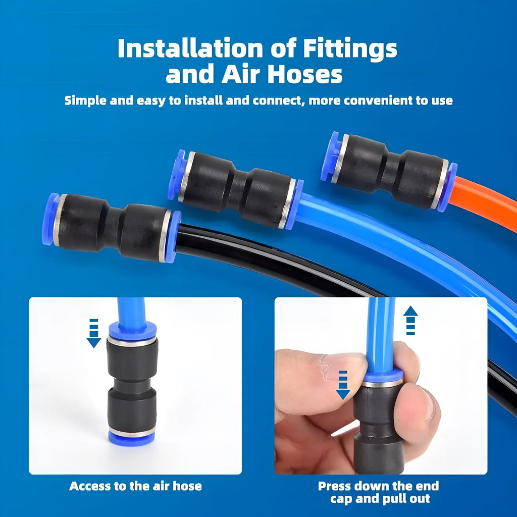 60-piece quick pneumatic push-in connector set with R1/4 and R1/2 alloy plastic fittings