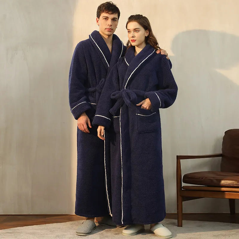 A super thick flannel couple's nightgown and bathrobe set for winter in multiple colour options.