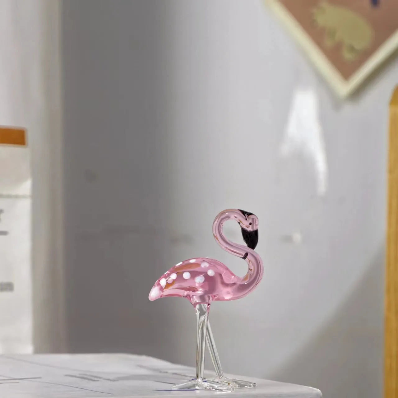 Pink crystal flamingo decorative ornament for home table display