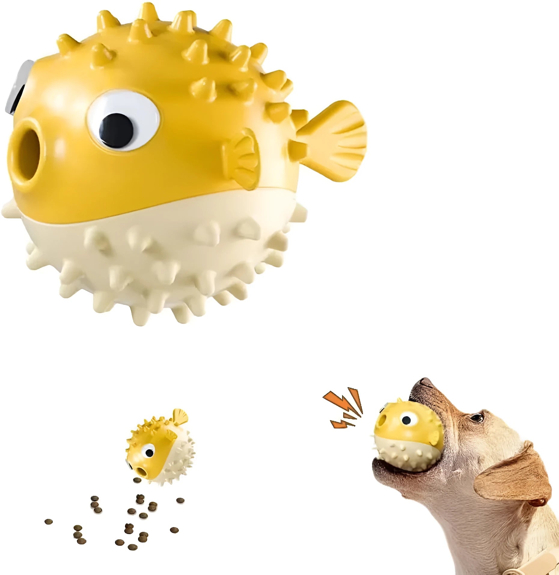 Fish-shaped TPR dog toy with treat dispensing function and bell sound for medium and large dogs