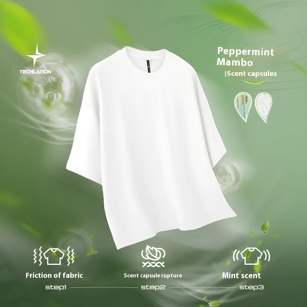 Men's sand grey loose fit short sleeve t-shirt showing cotton-polyester fabric texture