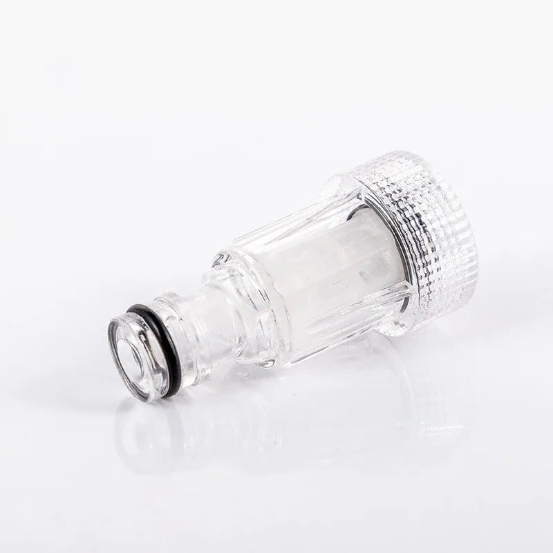 Transparent plastic water inlet joint for Karcher pressure washers, approx 3cm diameter