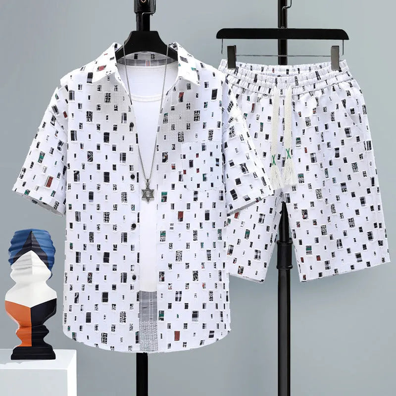 Men's casual sports two-piece set with short-sleeve top and shorts in various colours