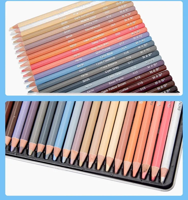 24-colour skin tone portrait pencils in round metal tin case for realistic figure drawing
