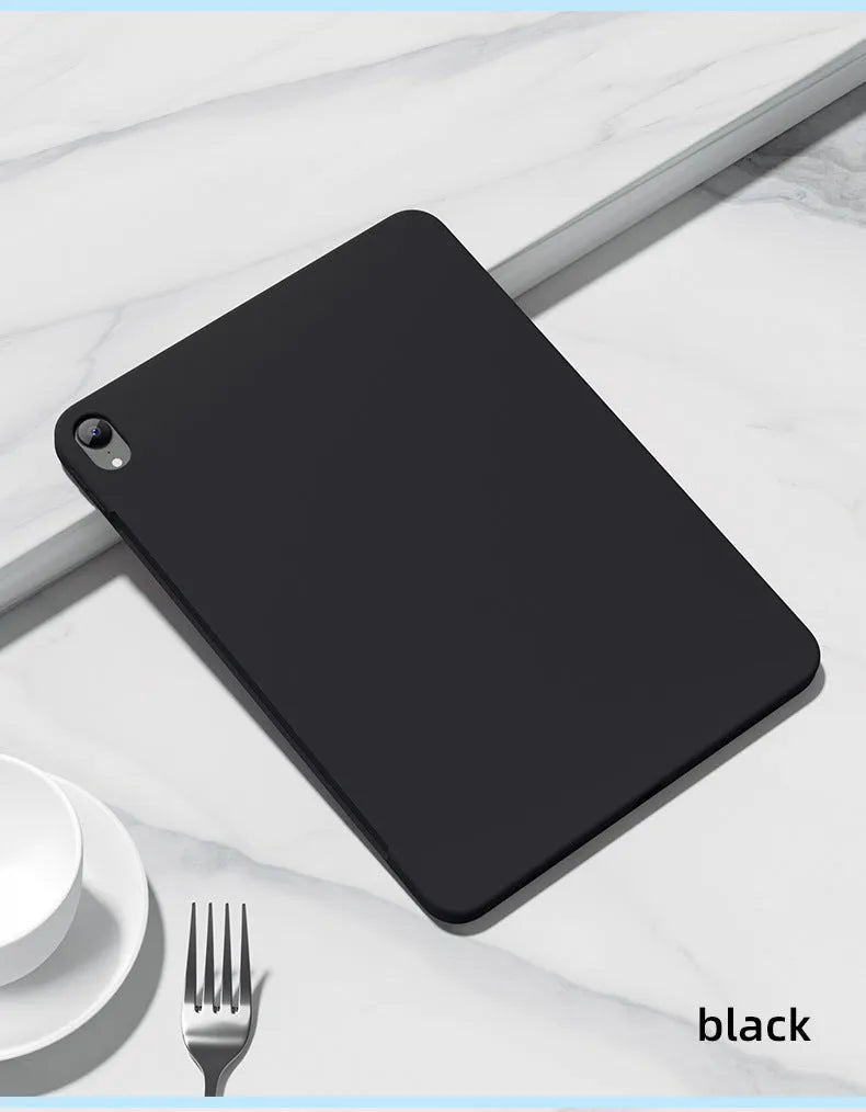 Soft silicone back cover case for iPad in seven solid colours including black, coral, and blue.