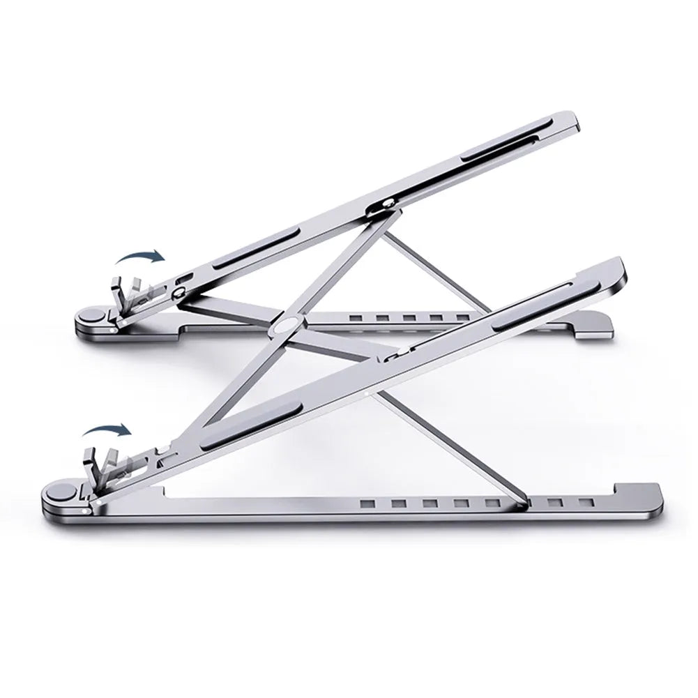 Foldable aluminum alloy laptop stand adjustable height for MacBook and tablets in deep grey