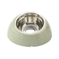 Plastic cat bowl feeder in beige, brown, or light green colour options.