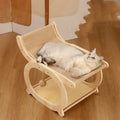 Solid wood cat bed with woven sisal scratching surface in wood colour finish