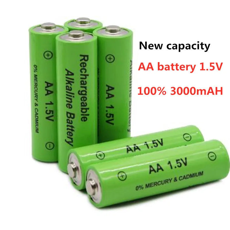 Alkaline rechargeable AA battery with 3000mAh capacity and 1.5V output