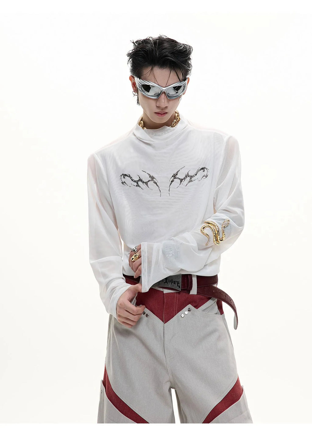 Black slim fit men's shirt with ice-feeling mesh panels and long sleeves on a white background.