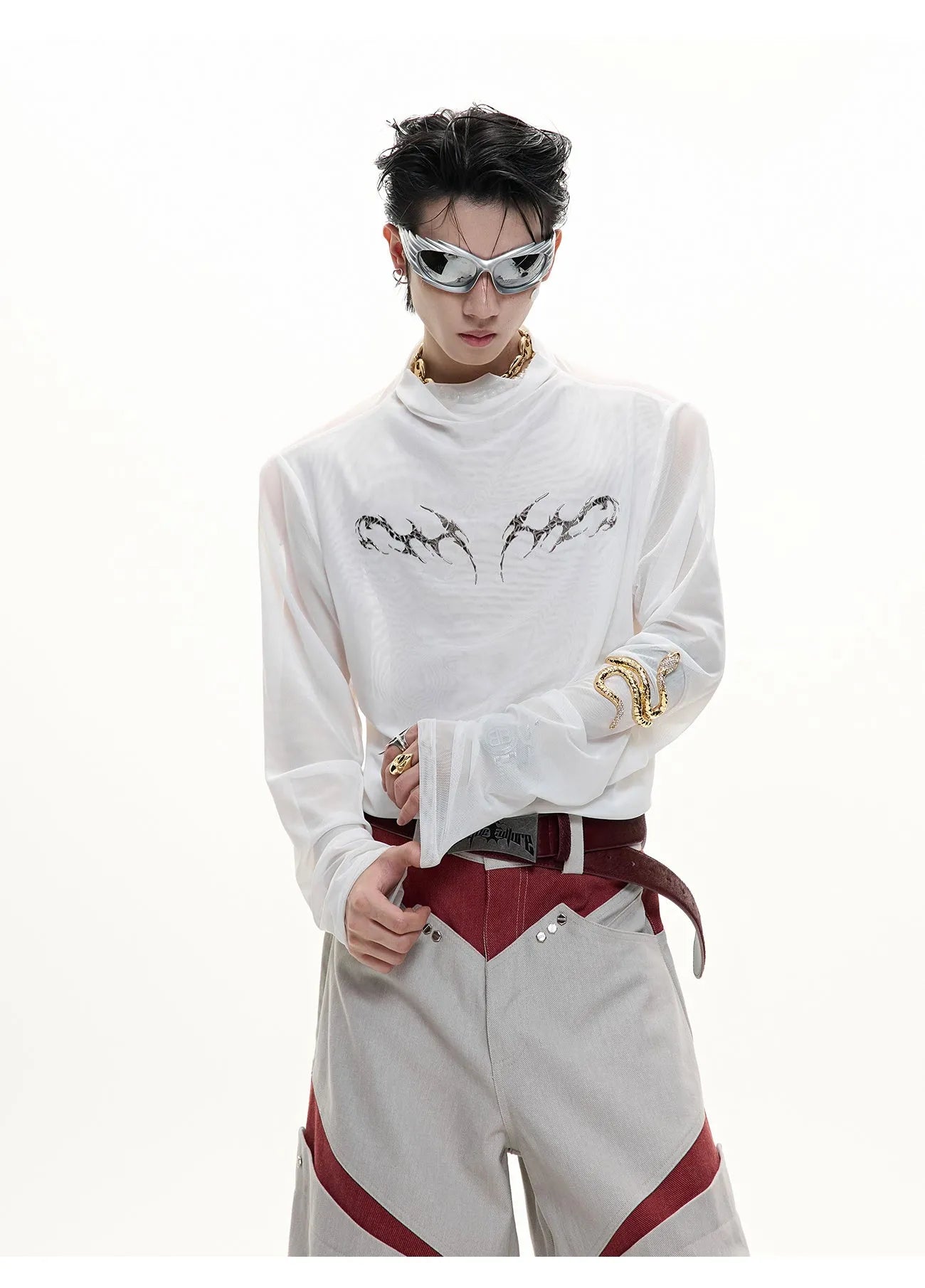 Black slim fit men's shirt with ice-feeling mesh panels and long sleeves on a white background.