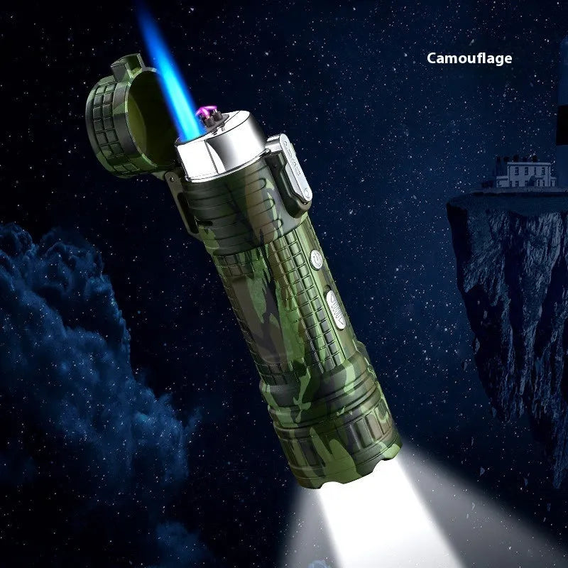 TH727 multi-function metal flashlight lighter in camouflage colour.