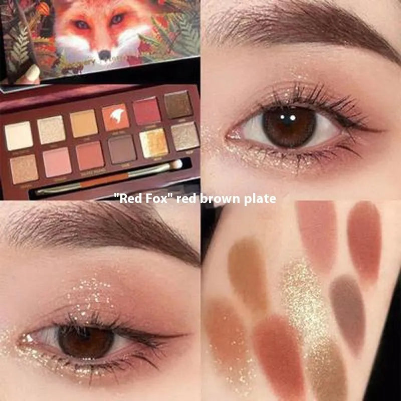 Animal theme twelve-colour eye shadow palette showing cat, koi, pig, leopard and tiger colour variations