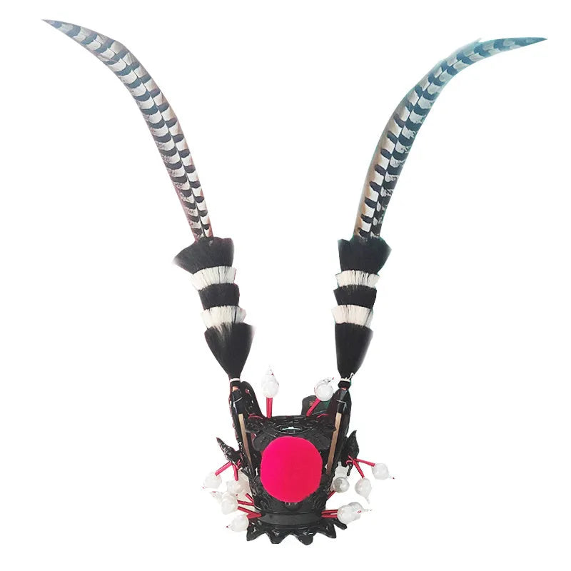 Black crown feather motorcycle helmet decoration with adjustable length options for helmet personalisation