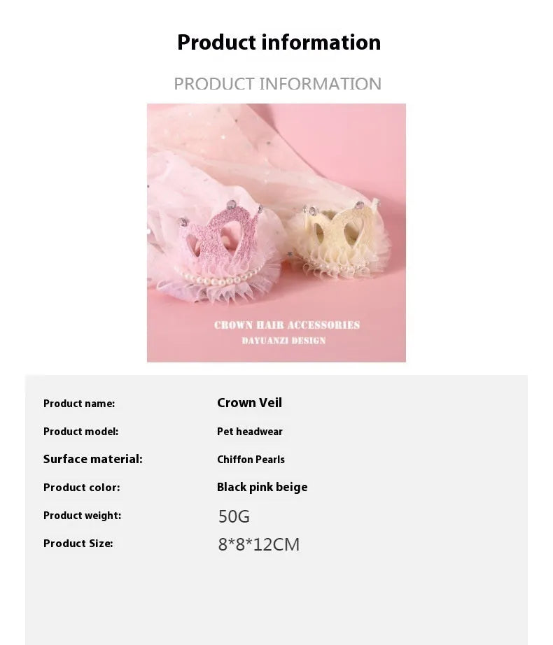 Pet cat wearing princess crown headdress with veil accessory for wedding birthday carnival costume