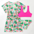 Girls' two-piece swimsuit with Korean floral pattern in high elasticity polyester fabric