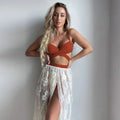 Three-piece backless push up bikini set in solid colour with matching skirt
