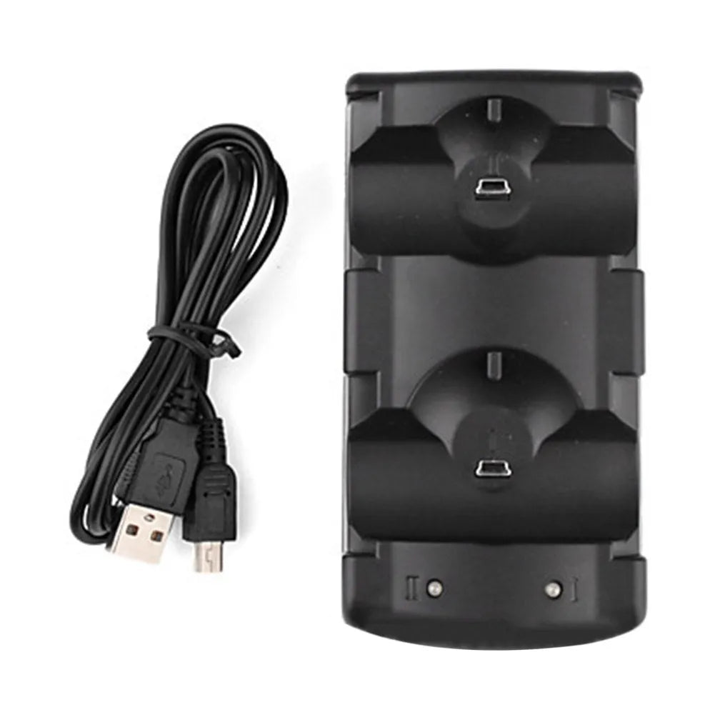 Black PS3 dual controller charging dock with USB cable for DualShock 3 and Move