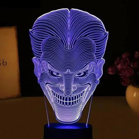 3D LED lamp showing seven colour options with acrylic plate construction and remote control