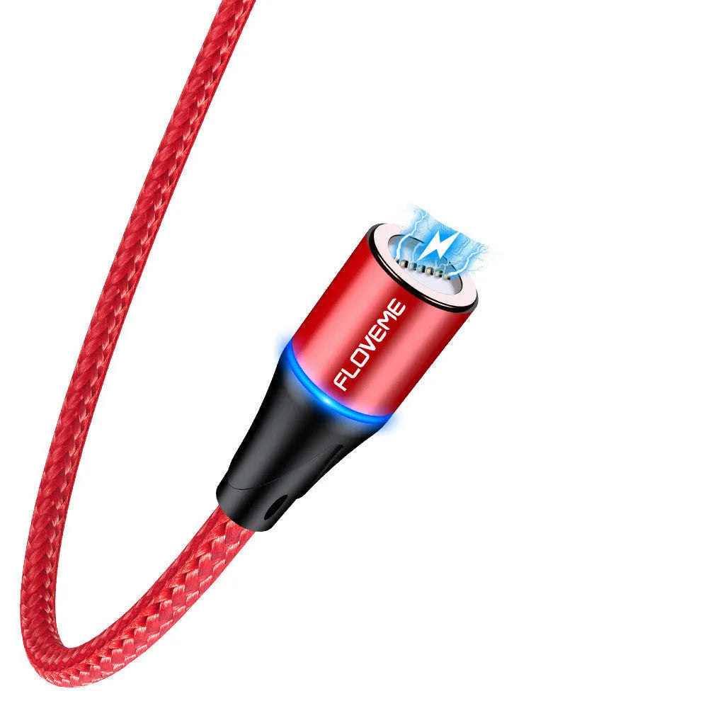 3A fast charge magnetic data cable with LED indicators in black, red, or silver colours