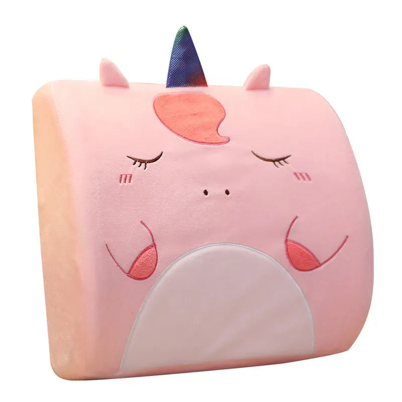 Office car seat cushion with removable memory foam core showing embroidered cartoon design options