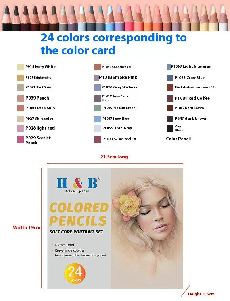 24-colour skin tone portrait pencils in round metal tin case for realistic figure drawing