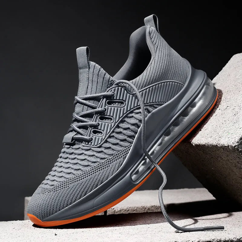 Men's black mesh running sneakers with rubber sole and lace-up closure for summer sports