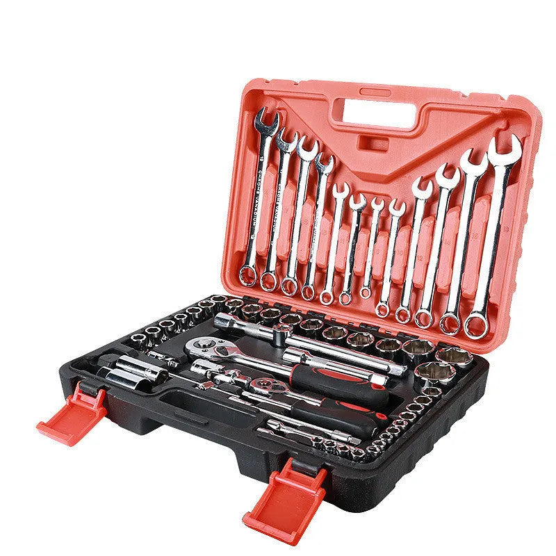 61-piece chrome vanadium steel auto repair socket wrench set with metric sockets and ratchets