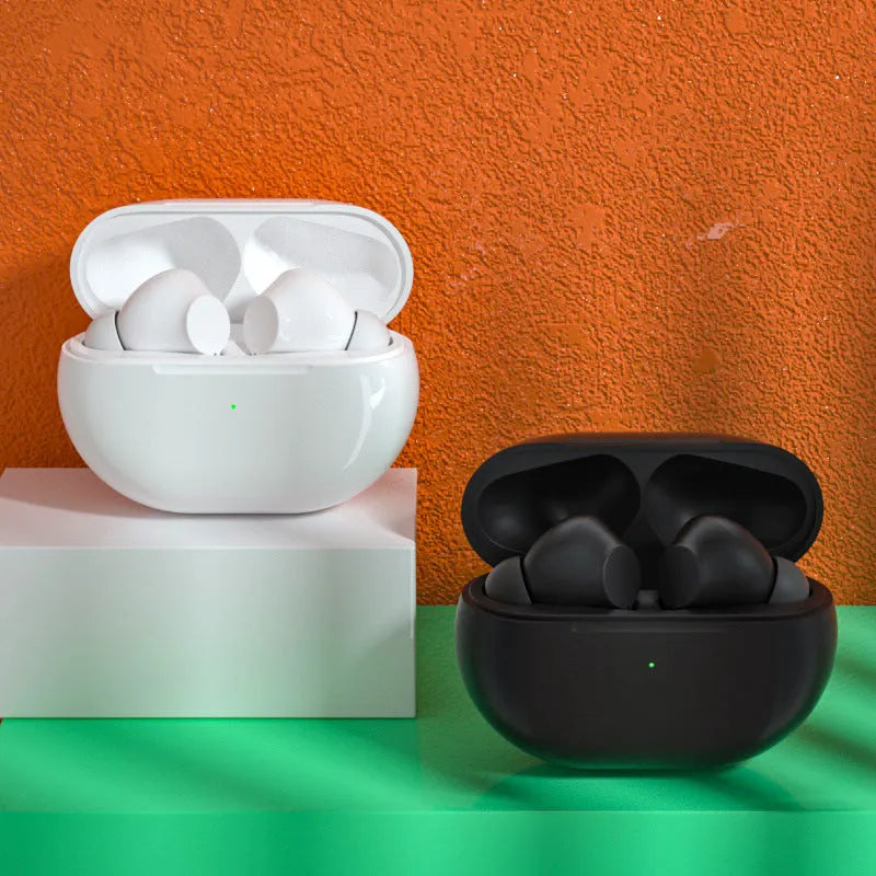 Pro4 Bluetooth wireless headset and charging case in black or white colour options.