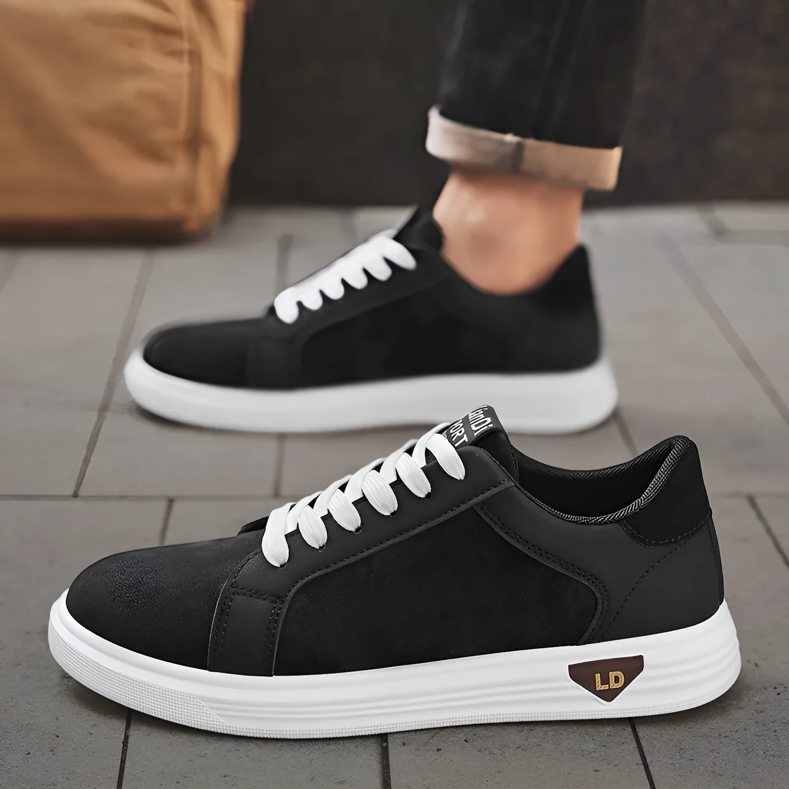 Men's snake pattern PU casual sneakers with high-cut ankle and rubber sole in black colour