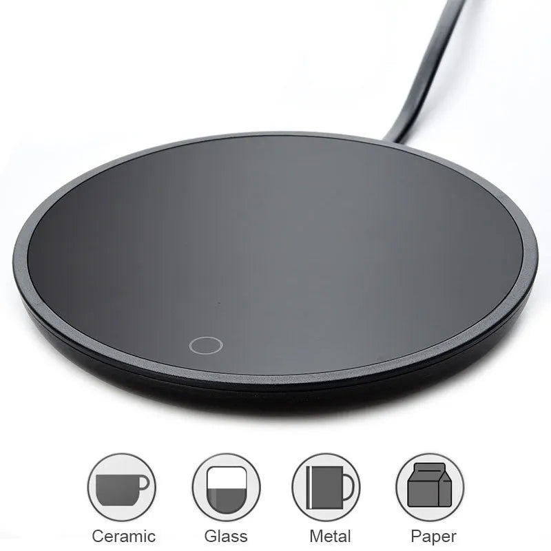 Black coffee mug warmer with temperature control switches and waterproof design