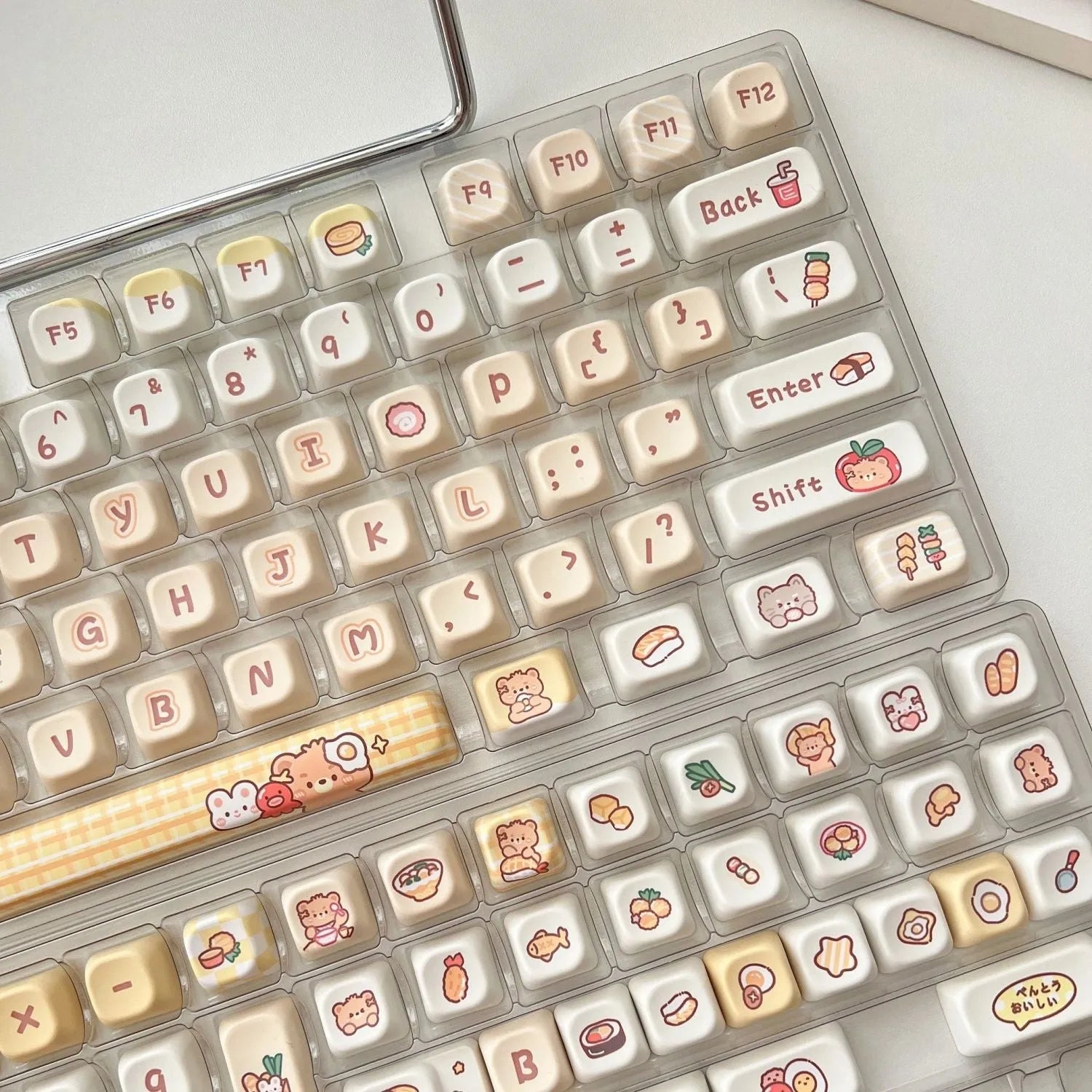 Rabbit Bear Restaurant themed EOA profile PBT keycap set with 140 colourful keycaps for mechanical keyboards.