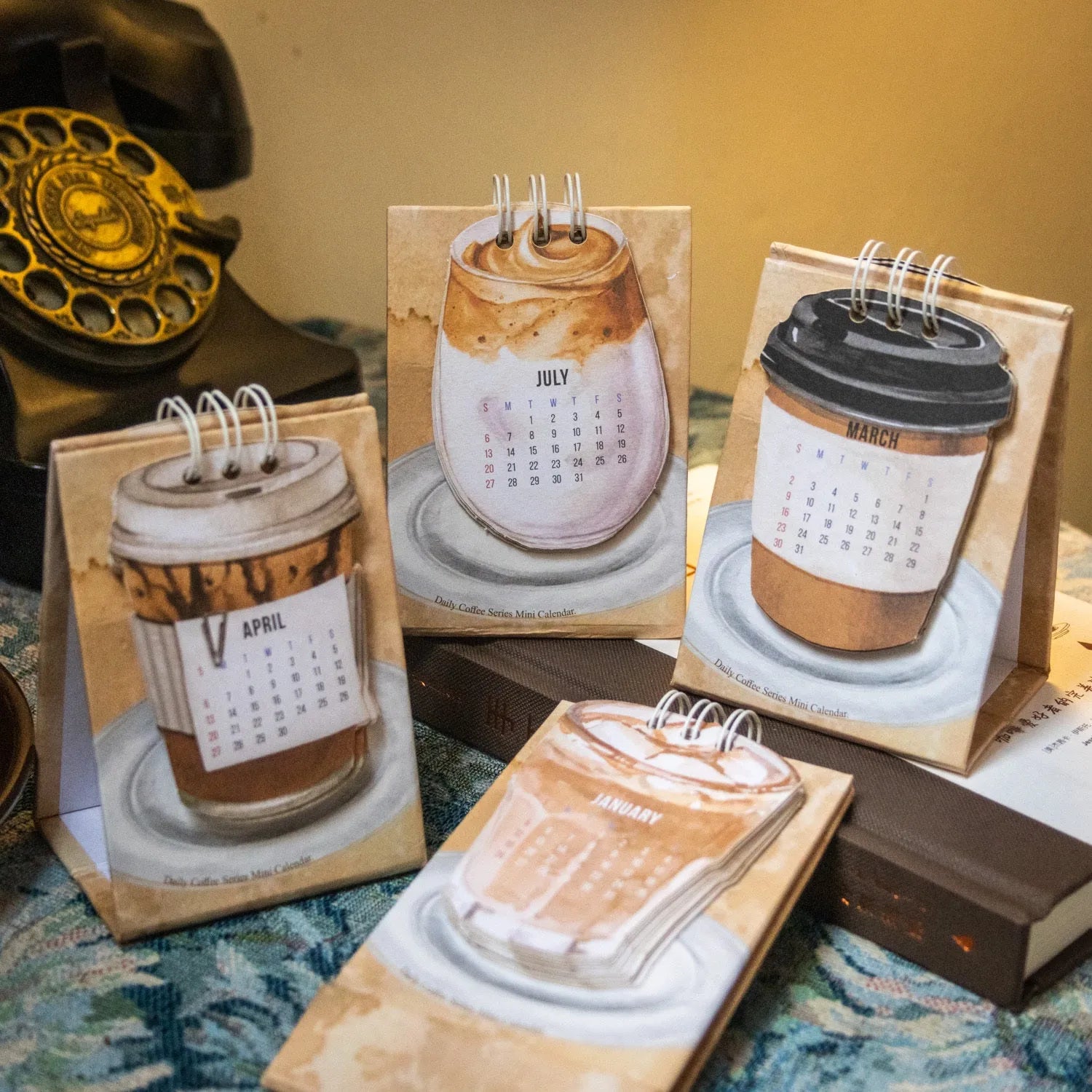 Mini paper desk calendar for 2025 with coffee theme and simple modern design