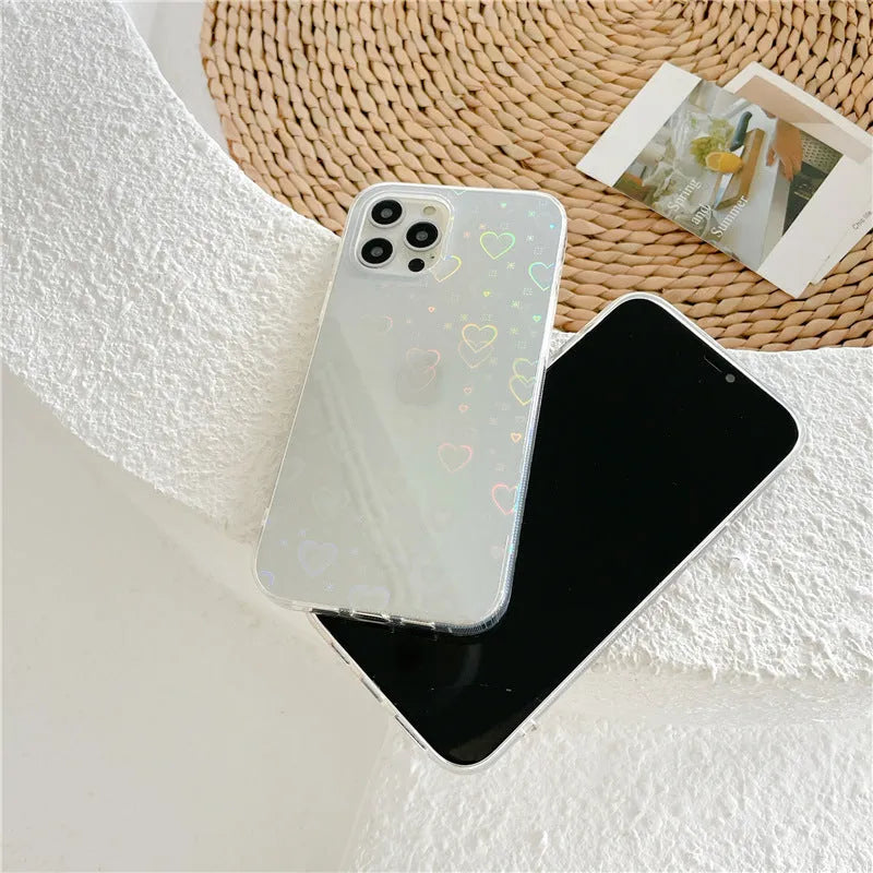 Transparent silicone iPhone case with laser colourful love design for multiple iPhone models