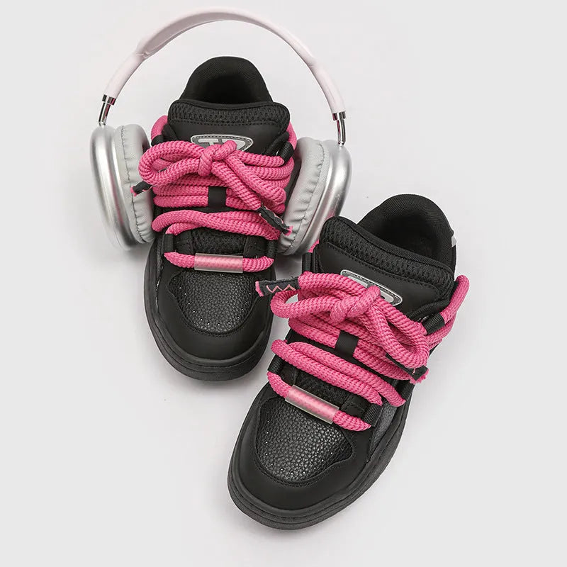 Unisex low-top casual shoes with thick rubber sole and lace-up front, shown in a choice of colours