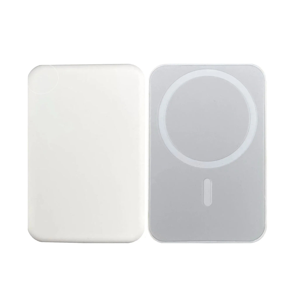 White magnetic wireless charger power bank with 5000mAh capacity and creative design