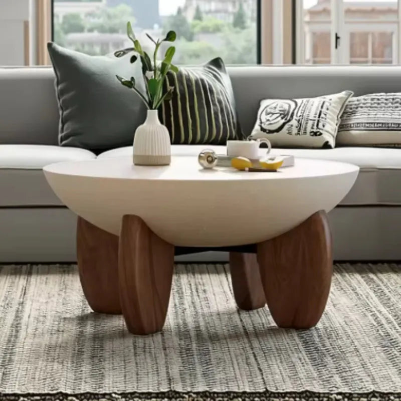 White solid wood coffee table with adjustable height and storage compartment