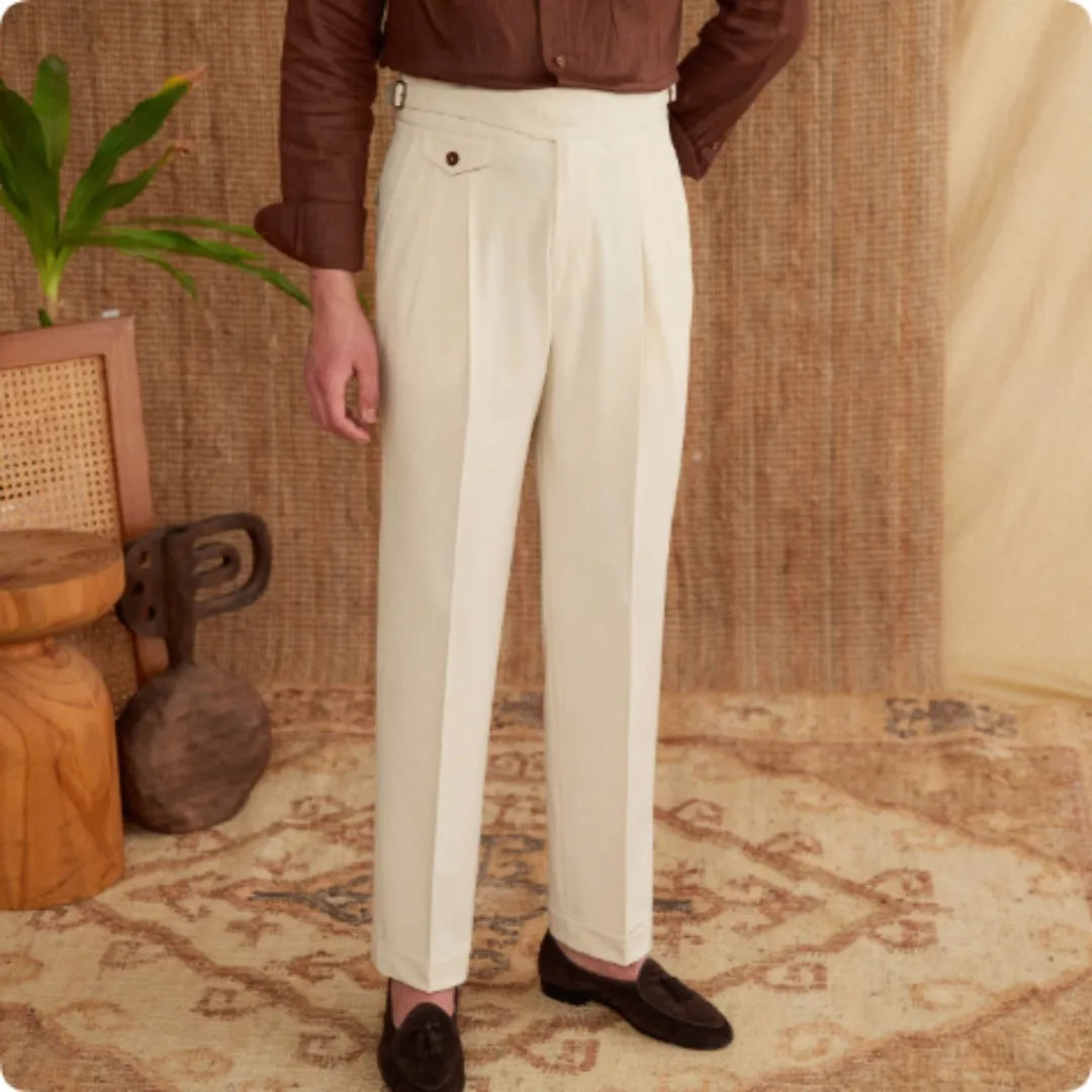 Men's slim-fit straight-leg business trousers in polyester fabric