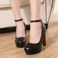 Women's chunky heel high heels in milky white and black colours with round toe