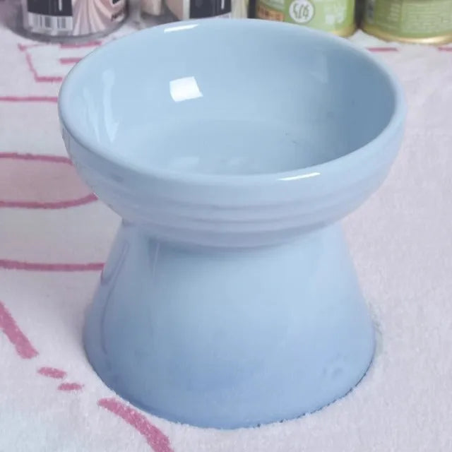 Black ceramic pet bowl with high foot neck protector for anti-tumble feeding