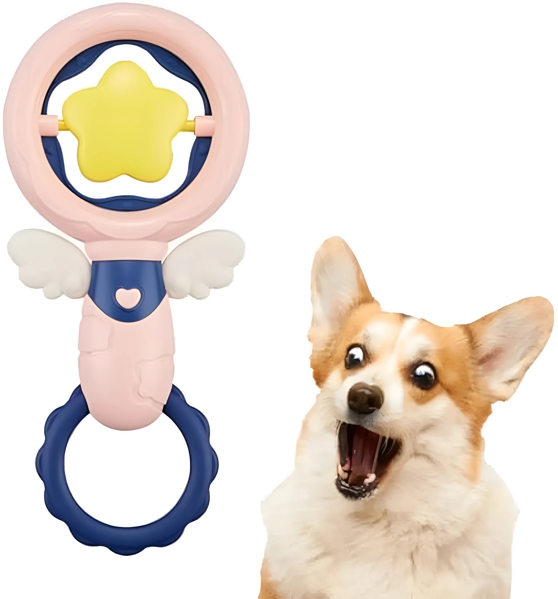 Set of four pink rubber dog chew toys with textured surfaces for dental cleaning