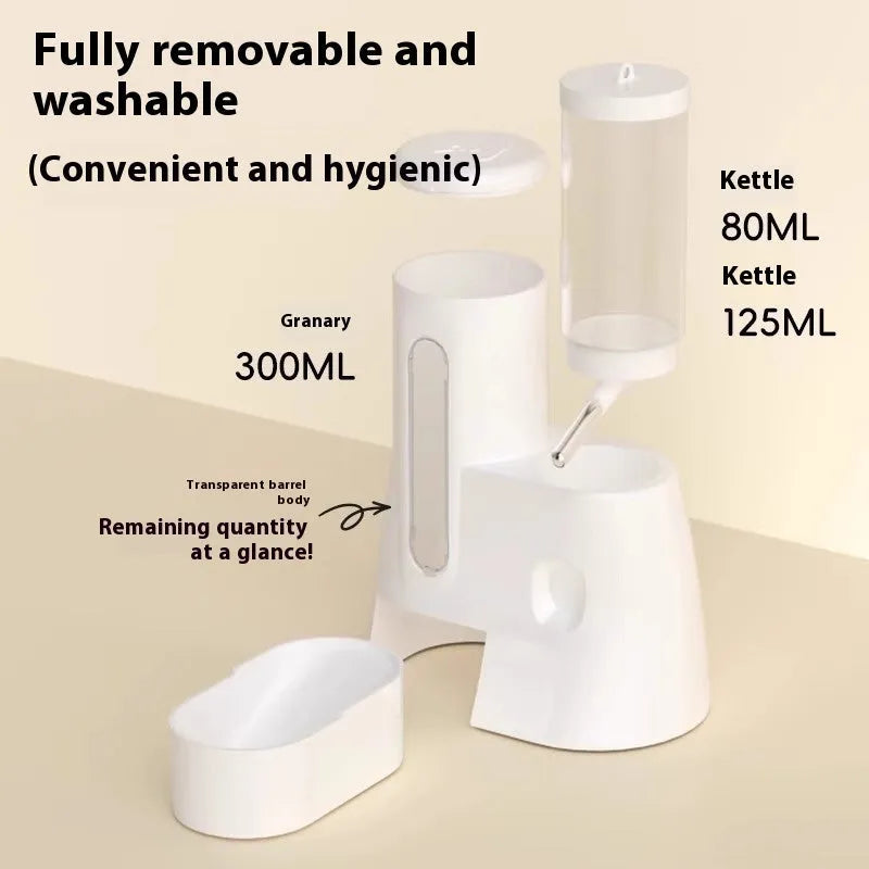 Hamster automatic drinking water feeder and food basin in white, blue or pink colour options