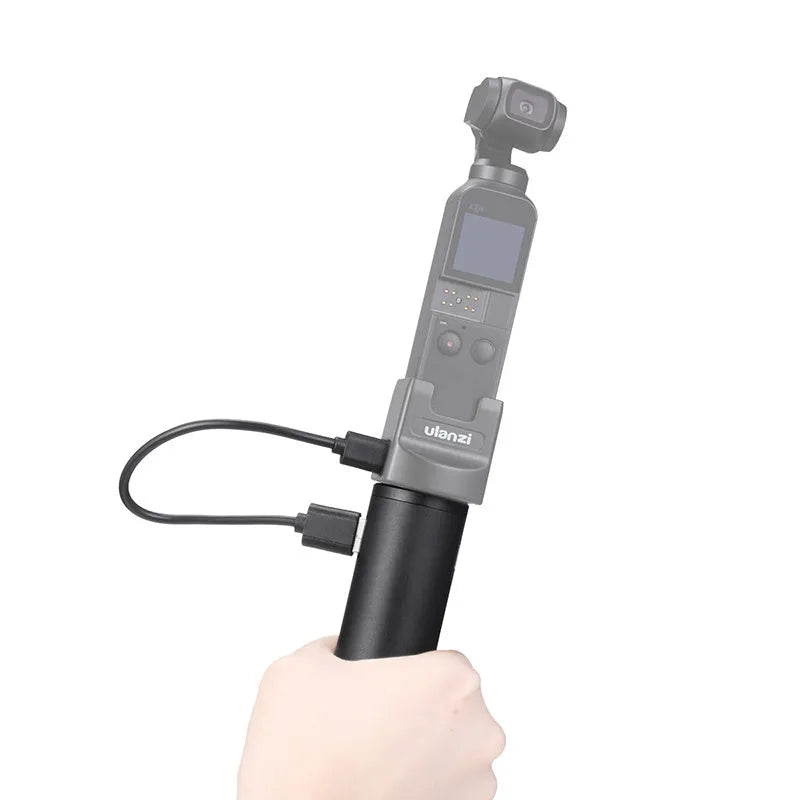 Black aluminium alloy portable power bank with an integrated handle, showing front view with scale.