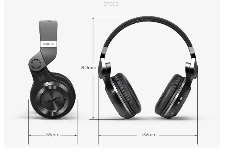 Blue String T2 black and white Bluetooth headphones with folding metal arms and a 1.5m audio cable.