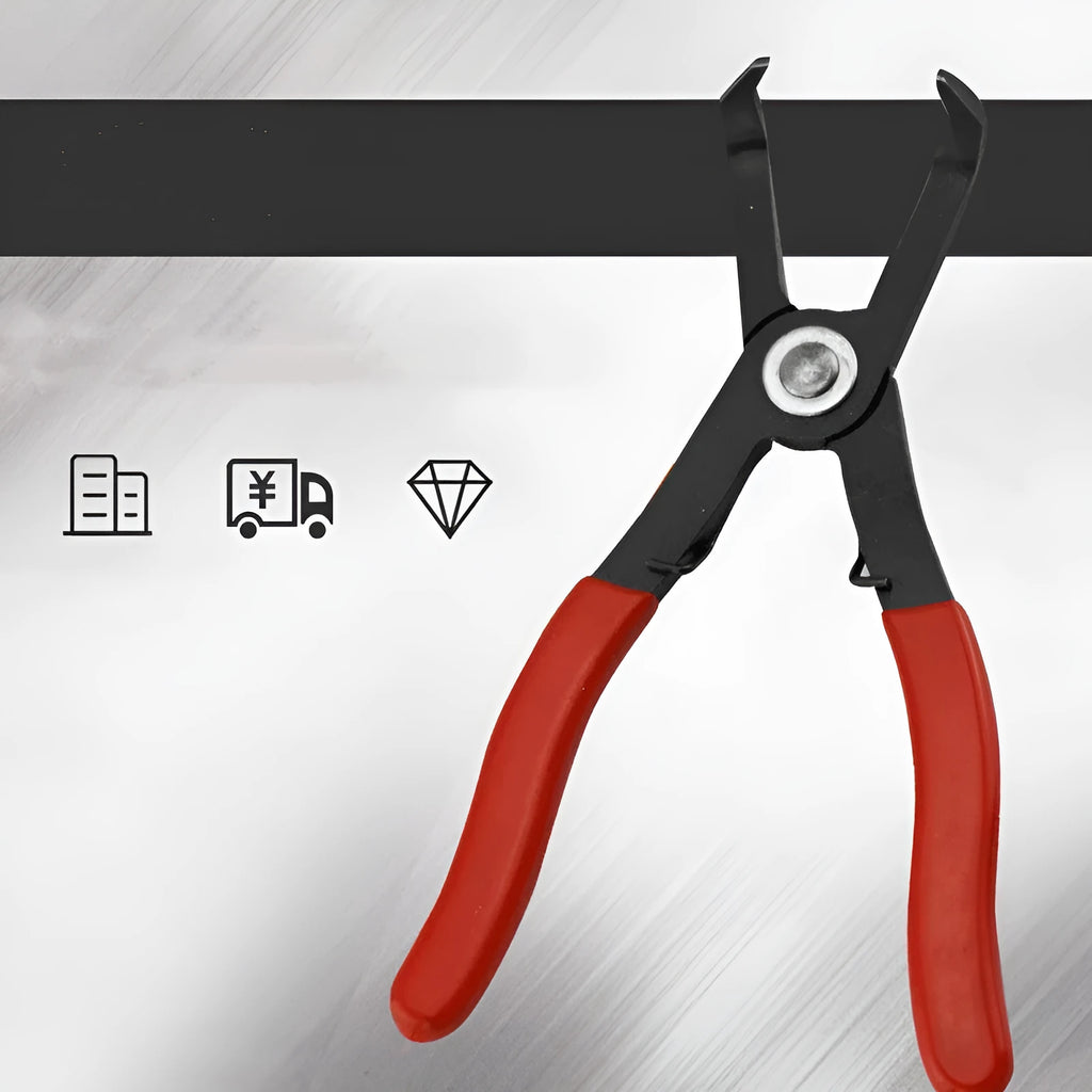 Red handled interior round nail removal pliers with 50# carbon steel construction.
