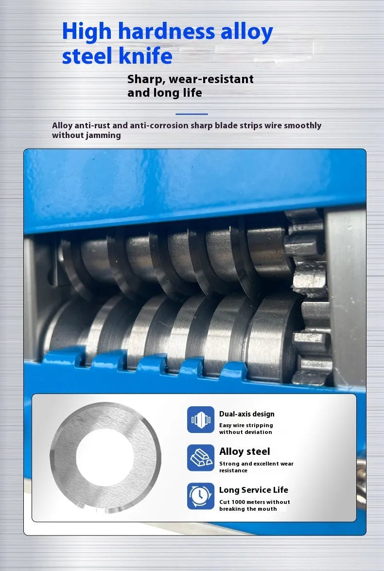 SD-017 manual wire stripping machine tool on a workbench.