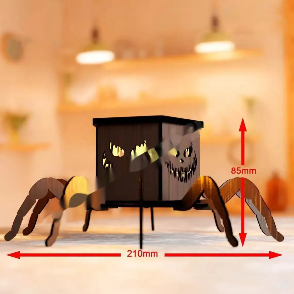Wooden Halloween spider lantern candlestick decoration with modern simplicity design
