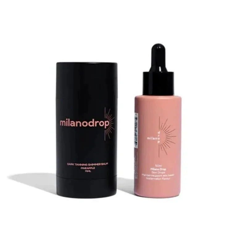 Matte Sun Tanning Black Liquid set showing 50ml tanning drops and 75ml flash cream bottles